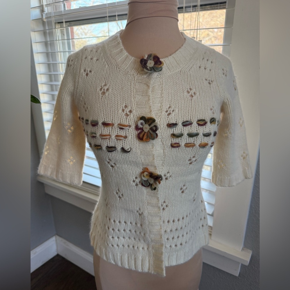 Anthropologie Field Flower Cottagecore Cardigan Wool Blend Coquette Size XS